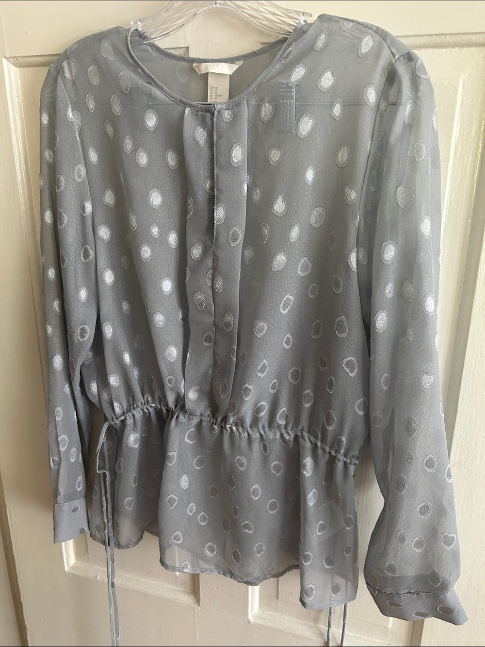 H&M Light Blue Sheer Dot Peplum Blouse